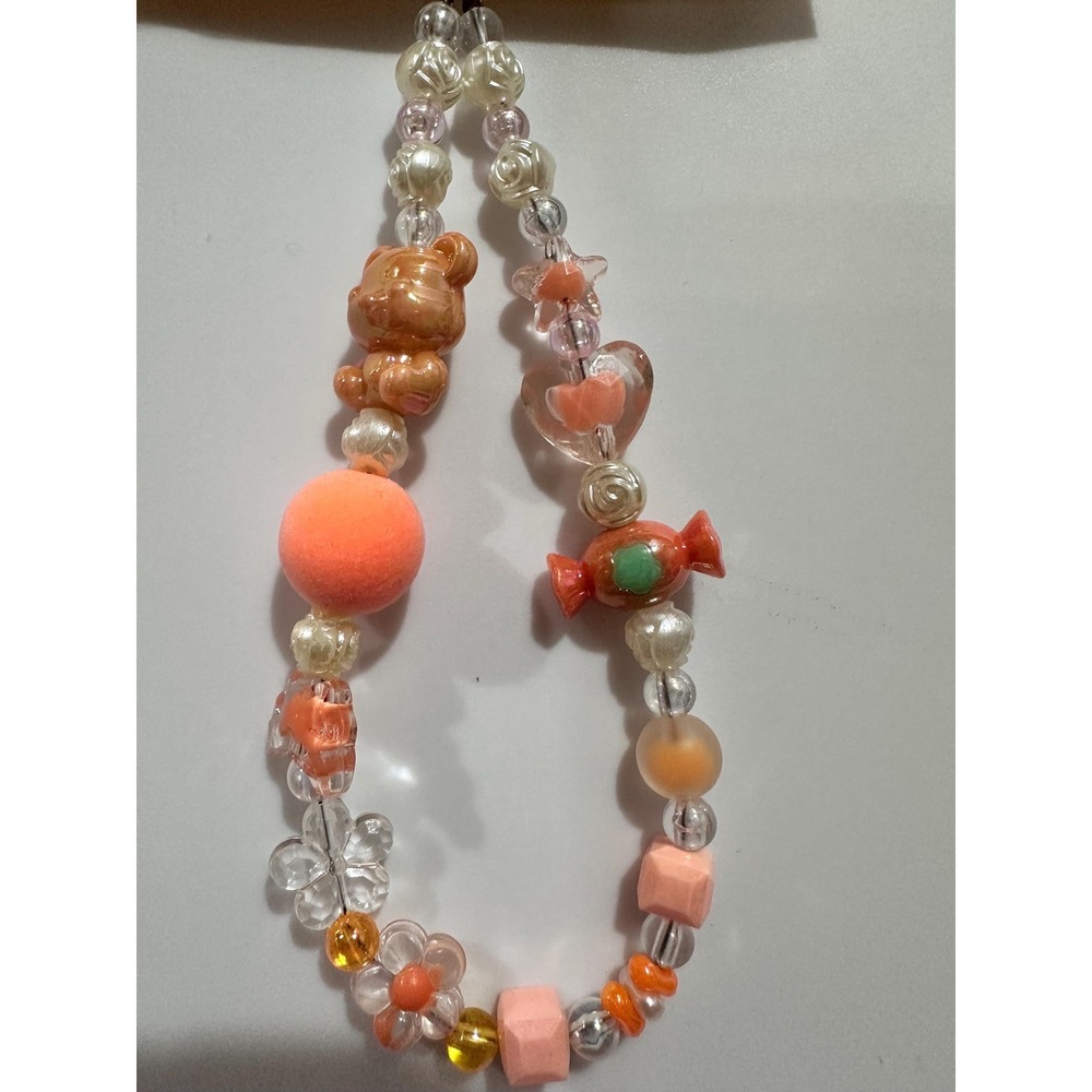 Pastel Peach Aesthetic Phone charm- Y2k flower, Heart and Bear